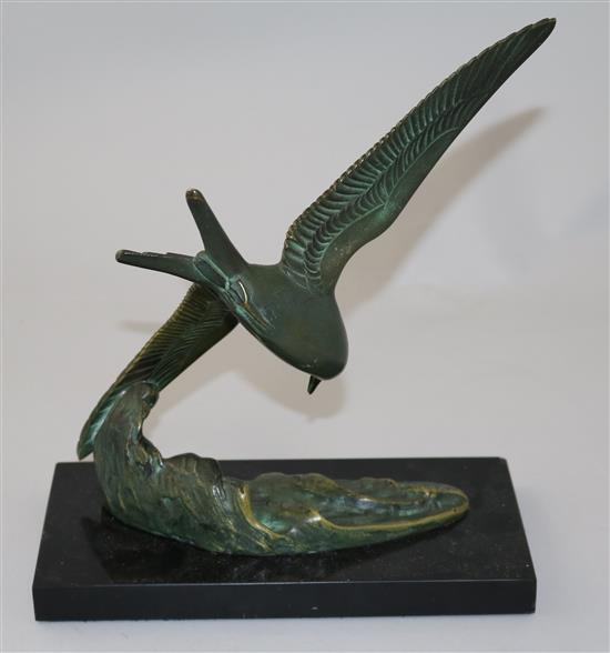 Irenee Rochard (1906-1984). A patinated bronze model of a tern, 8.25in.